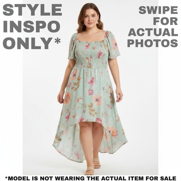 Lily Rose XXL Mint Green Floral Smocked High Low Dress [0453] - Picture 2 of 8